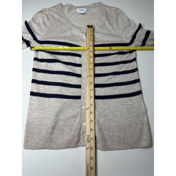 Old Navy Beige Navy Nautical Stripe Silver Lurex Accent Cardigan Sweater Size XS - Picture 8 of 12